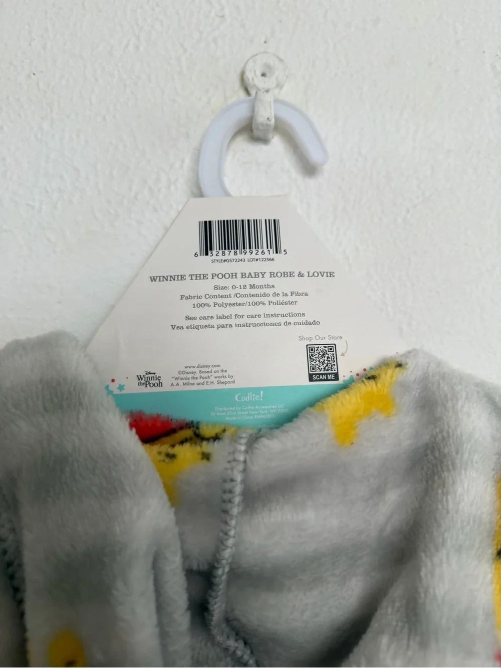 Disney Baby Gray Stripe Hooded Plush Robe with Yellow Winnie the Pooh